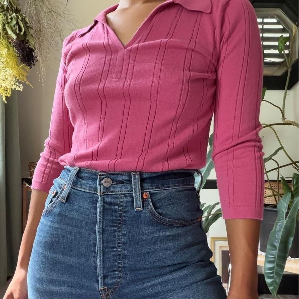 Vintage Villager raspberry knit polo